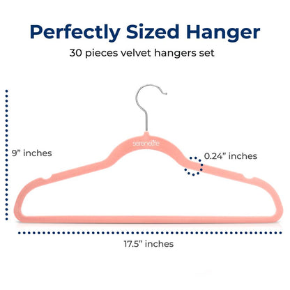 30 Pack Velvet Hangers - Non-Slip, Space-Saving, 360° Swivel, Pink