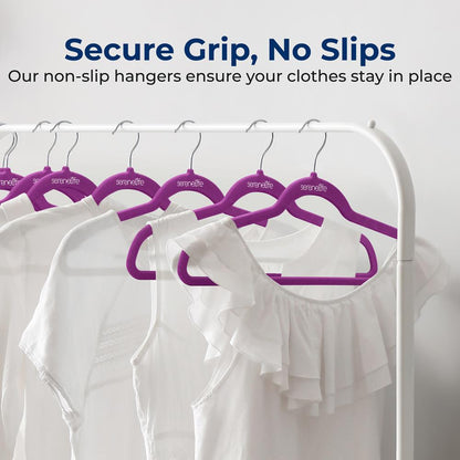 Velvet Hangers 100-Pack, Non-Slip, Space-Saving, 360° Swivel, Purple