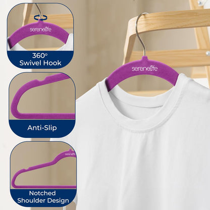 Velvet Hangers 100-Pack, Non-Slip, Space-Saving, 360° Swivel, Purple