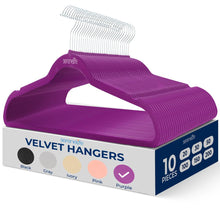 Velvet Hangers 10-Pack, Non-Slip, 360° Swivel Hook, Space-Saving, Purple