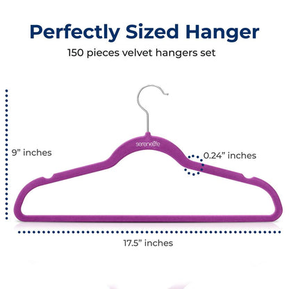 Velvet Hangers 150 Pack - Non-Slip, Space-Saving, 360° Swivel, Purple