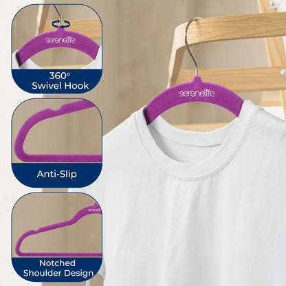 Velvet Hangers 20-Pack, Non-Slip, Space-Saving, 360¬∞ Swivel Hook, Purple