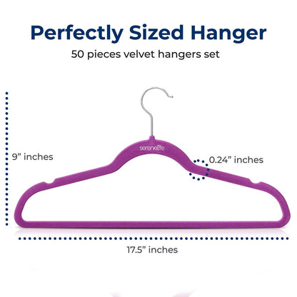 50 Pack Velvet Hangers - Non-Slip, Space-Saving, 360° Swivel Hook, Purple