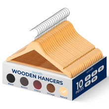 10-Pack Wooden Coat Hangers - Durable, Space-Saving, 360¬8 Swivel Hook Natural