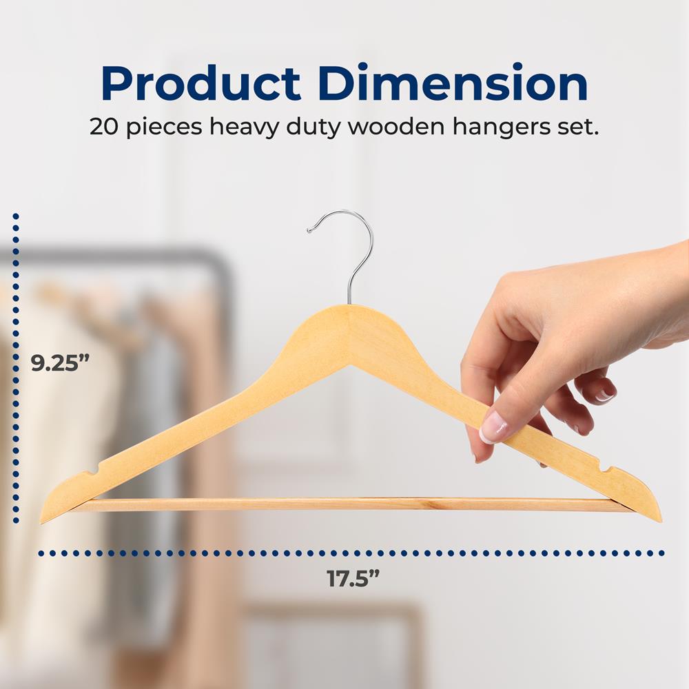 Martin Margiela⑬ Coat Hanger Wooden Coat Hangers 20 Pack, Durable 360¬¨‚àû Swivel Hook, Natural