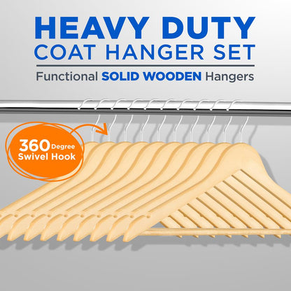 30-Pack Heavy Duty Wooden Hangers - 360¬∞ Swivel Hook, Natural Finish