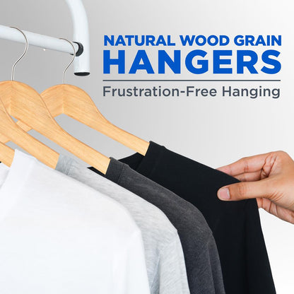 30-Pack Heavy Duty Wooden Hangers - 360¬∞ Swivel Hook, Natural Finish