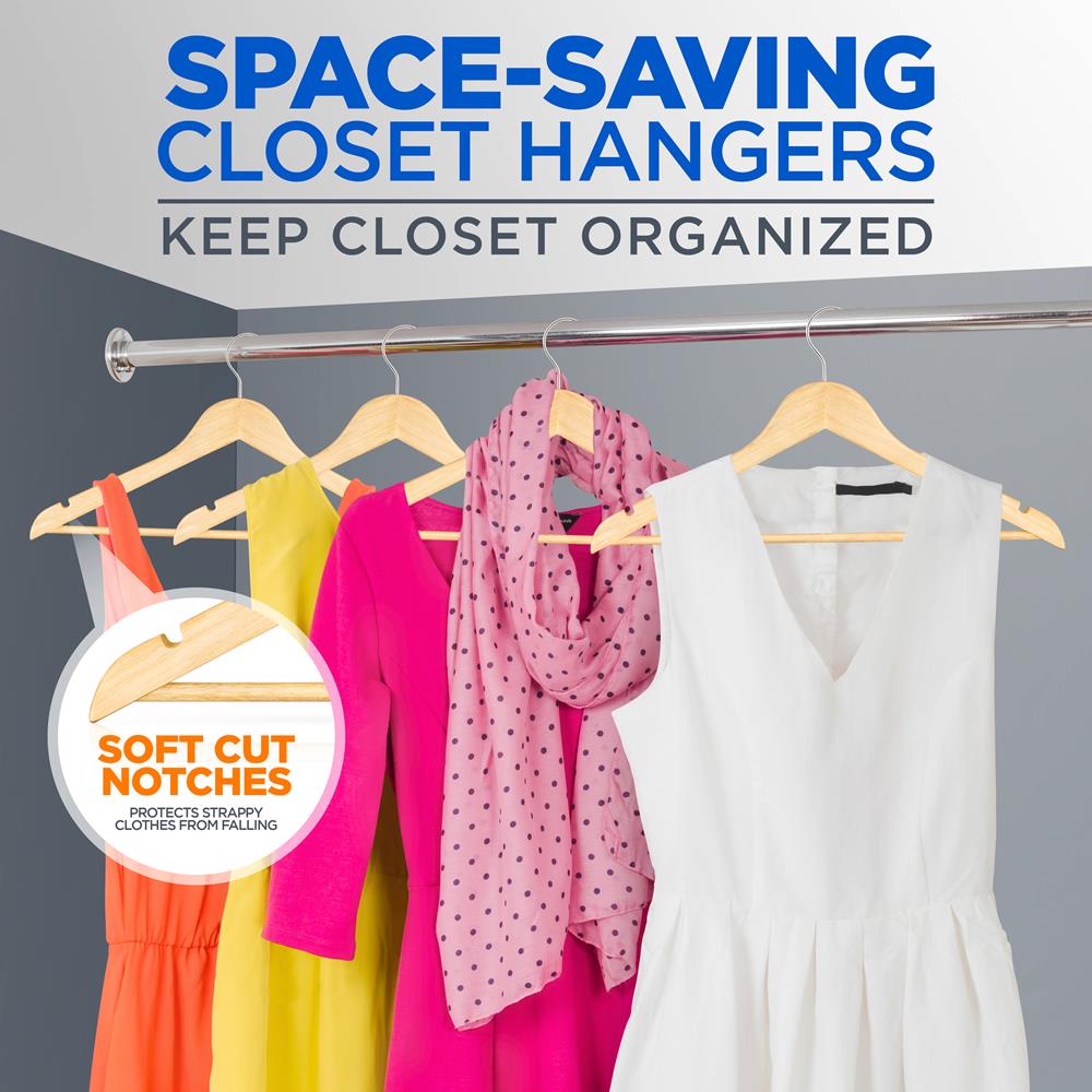 30-Pack Heavy Duty Wooden Hangers - 360° Swivel Hook, Natural Finish - Thumbnail 5