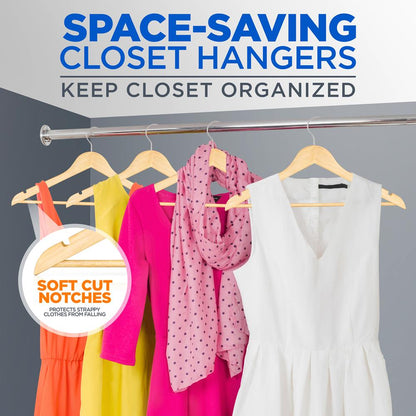 30-Pack Heavy Duty Wooden Hangers - 360¬∞ Swivel Hook, Natural Finish