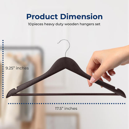 Wooden Coat Hangers 10-Pack, Durable 360¬∞ Swivel Hook, Natural Wood
