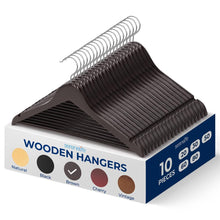 Wooden Coat Hangers 10-Pack, Durable 360° Swivel Hook, Natural Wood