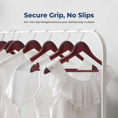 10-Pack Wooden Coat Hangers - Durable, Space-Saving, Cherry Finish