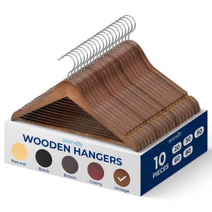 10-Pack Vintage Wooden Hangers - Space-Saving, 360¬∞ Swivel Hook