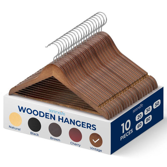 10-Pack Vintage Wooden Hangers - Space-Saving, 360¬∞ Swivel Hook