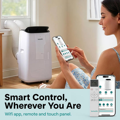 14000 BTU Portable Inverter Air Conditioner with Cooling, Heating, Wi-Fi Connectivity, and Quiet Operation – Perfect for Bedrooms, Offices, Living Rooms, and Indoor Spaces (White)