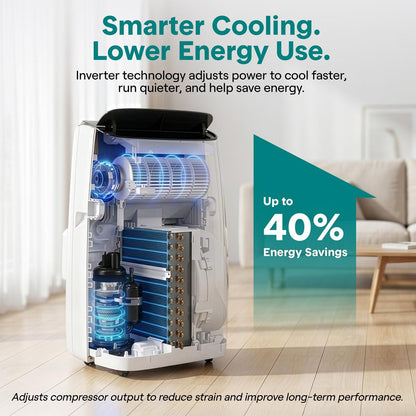 Serenelife Inverter Portable Air Conditioner & Heater With Wi-Fi Function - 12000 Btu Cooling (Ashrae), Compact Unit With Dehumidifier & Fan Modes, Includes Window Mount Kit (Gray)