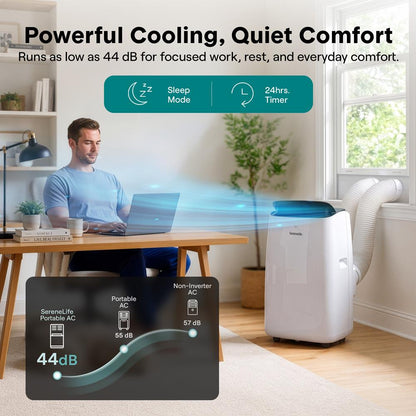 Serenelife Inverter Portable Air Conditioner & Heater With Wi-Fi Function - 12000 Btu Cooling (Ashrae), Compact Unit With Dehumidifier & Fan Modes, Includes Window Mount Kit (Gray)