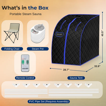 Portable Home Sauna, Detox Therapy, 2L Steamer, Folding Chair, Remote Control