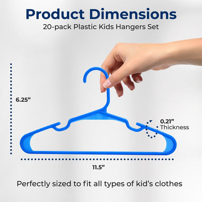 20 Pack Non-Slip Kids Hangers - Space-Saving, Durable Plastic, Blue