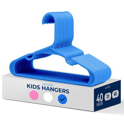 40-Pack Non-Slip Kids Hangers - Space-Saving, Durable Plastic, Blue