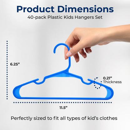 40-Pack Non-Slip Kids Hangers - Space-Saving, Durable Plastic, Blue