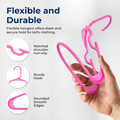 Plastic Kids Hangers 20-Pack, Non-Slip, Space-Saving, Pink