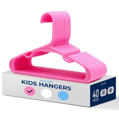 40 Pack Non-Slip Kids Hangers - Space-Saving, Durable, Pink