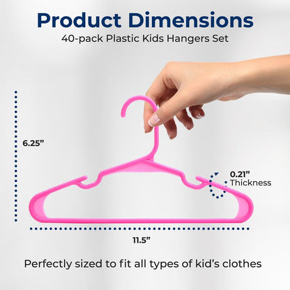 40 Pack Non-Slip Kids Hangers - Space-Saving, Durable, Pink