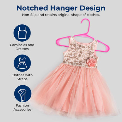 40 Pack Non-Slip Kids Hangers - Space-Saving, Durable, Pink