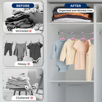 40 Pack Non-Slip Kids Hangers - Space-Saving, Durable, Pink