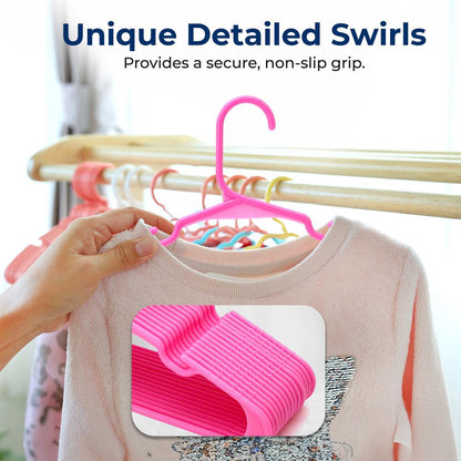 60-Pack Non-Slip Kids Hangers, Space-Saving, Durable Plastic, Pink