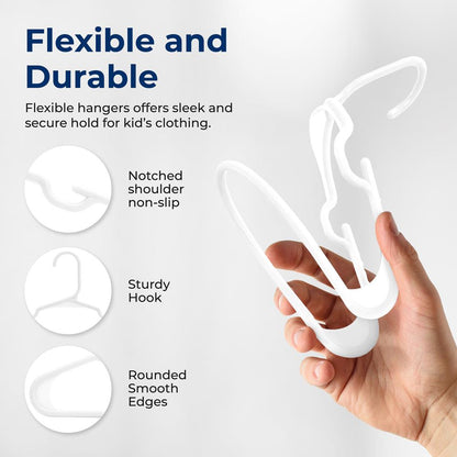 20 Pack Kids Hangers - Space-Saving Non-Slip Design, Durable Plastic, White
