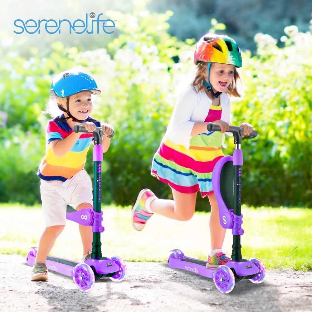 3-Wheel Kids Scooter, Sit/Stand, LED Wheels, Adjustable, Violet