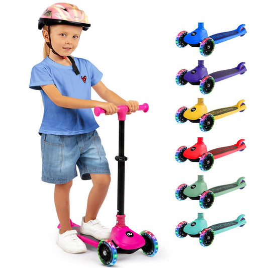 3-Wheel Kids Scooter, Foldable, LED Wheels, Adjustable Handlebar, Pink