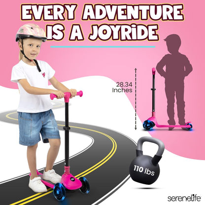 3-Wheel Kids Scooter, Foldable, LED Wheels, Adjustable Handlebar, Pink