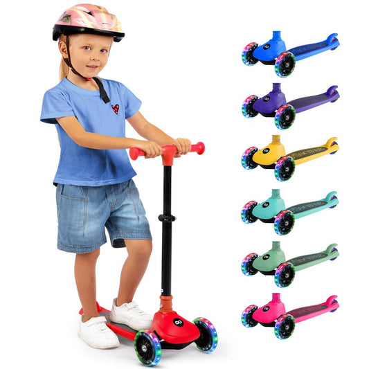 3-Wheel Kids Scooter, Foldable, LED Wheels, Adjustable Handlebar, Red