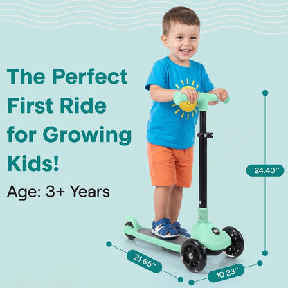 3-Wheel Foldable Kids Scooter - Child Toy Scooter With Built-In Led Wheel Lights, And Easy Maneuvering Lean-To-Steer Technology (Mint Green)