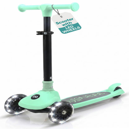 3-Wheel Foldable Kids Scooter - Child Toy Scooter With Built-In Led Wheel Lights, And Easy Maneuvering Lean-To-Steer Technology (Mint Green)