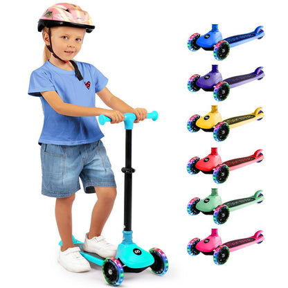 3-Wheel Kids Scooter, LED Wheels, Foldable Seat, Adjustable Handlebar, Blue