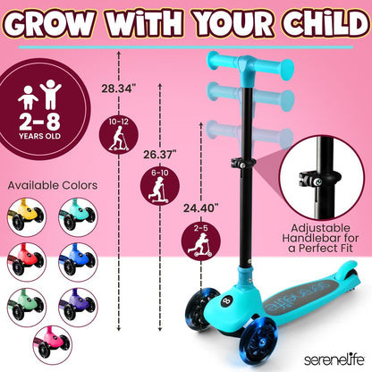3-Wheel Kids Scooter, LED Wheels, Foldable Seat, Adjustable Handlebar, Blue