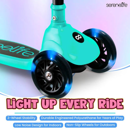 3-Wheel Kids Scooter, LED Wheels, Foldable Seat, Adjustable Handlebar, Blue