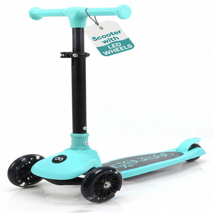 3-Wheel Foldable Kids Scooter - Child Toy Scooter With Built-In Led Wheel Lights, And Easy Maneuvering Lean-To-Steer Technology (Turquoise Blue)
