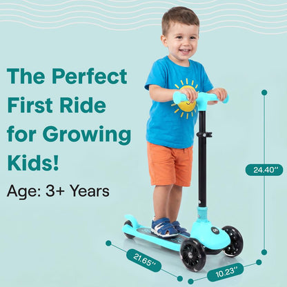 3-Wheel Kids Scooter, LED Wheels, Foldable Seat, Adjustable Handlebar, Blue