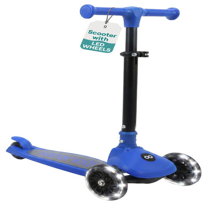 3-Wheel Foldable Kids Scooter - Child Toy Scooter With Built-In Led Wheel Lights, And Easy Maneuvering Lean-To-Steer Technology (Blue)