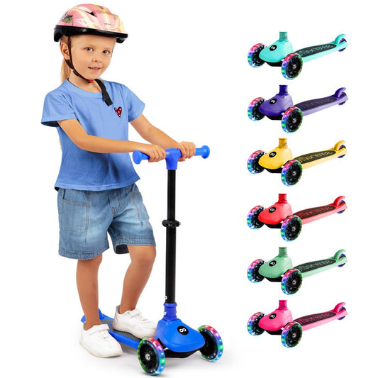 Kids Kick Scooter with LED Wheels, Lean-to-Steer, Adjustable Handlebar, Blue