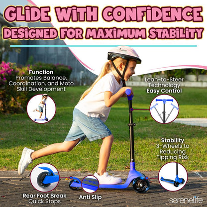 Kids Kick Scooter with LED Wheels, Lean-to-Steer, Adjustable Handlebar, Blue