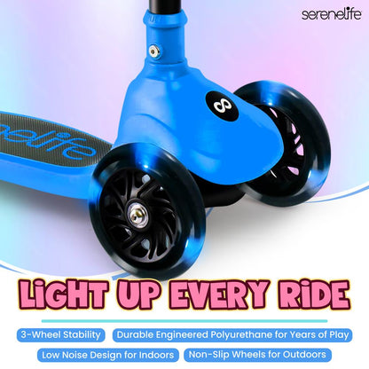Kids Kick Scooter with LED Wheels, Lean-to-Steer, Adjustable Handlebar, Blue
