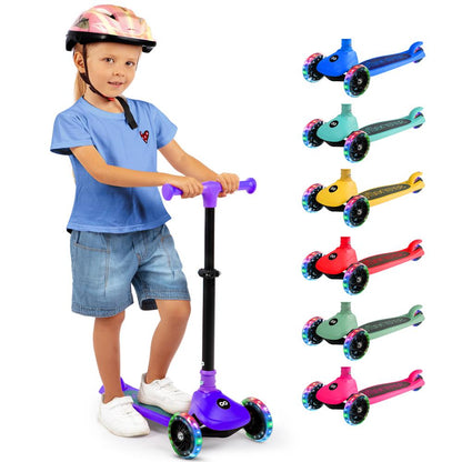 3-Wheel Kids Scooter, Foldable, LED Wheels, Lean-to-Steer, Purple