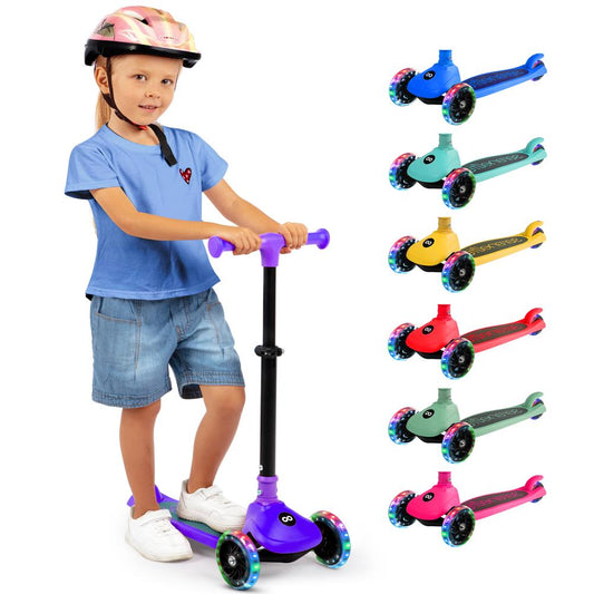 3-Wheel Kids Scooter, Foldable, LED Wheels, Lean-to-Steer, Purple