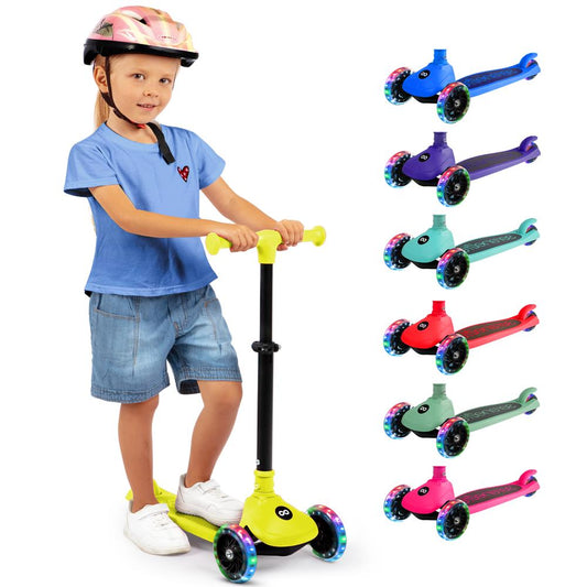 3-Wheel Kids Scooter, Foldable, LED Wheels, Lean-to-Steer, Yellow